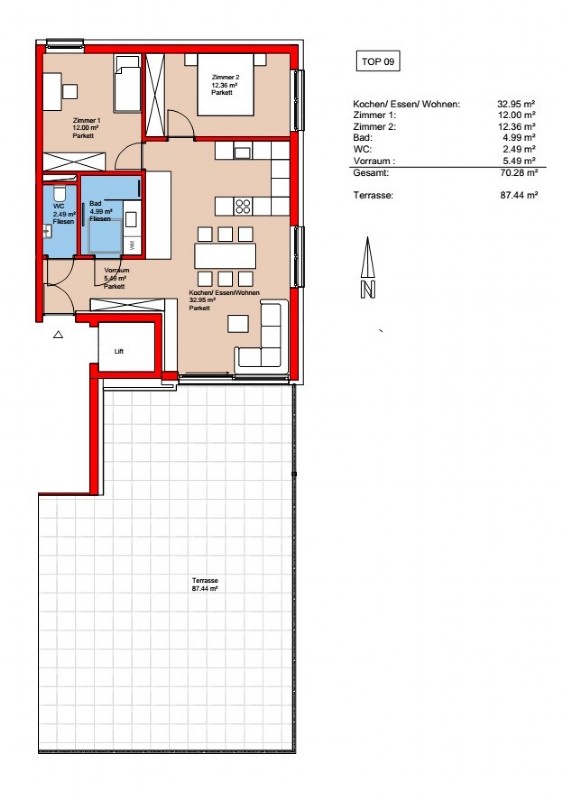 Top 9 - 3 Zimmer - 2. OG - 70,28 m² mit Terrasse